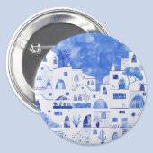 Santorini Waterverf Townscape Ronde Button 7,6 Cm