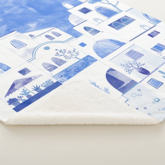 Santorini Waterverf Townscape Sherpa Deken (3/4)