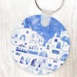 Santorini Waterverf Townscape Sleutelhanger<br><div class="desc">Een waterverf tuinschilderij van het prachtige Griekse eiland Santorini.</div>