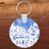 Santorini Waterverf Townscape Sleutelhanger (Voorkant)