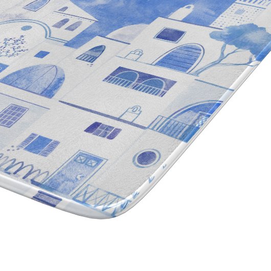 Santorini Waterverf Townscape Snijplank (Hoek)