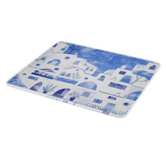 Santorini Waterverf Townscape Snijplank (Hoek)