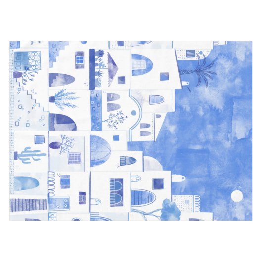 Santorini Waterverf Townscape Tafelkleed (Voorkant (Horizontaal))