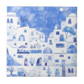 Santorini Waterverf Townscape Tegeltje (Voorkant)