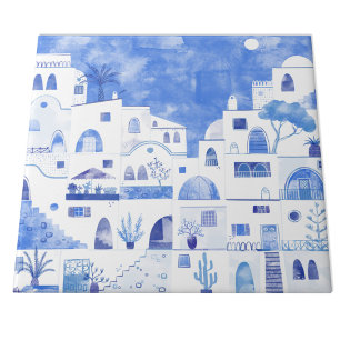Santorini Waterverf Townscape Tegeltje