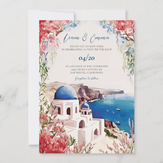 Santorini Wedding Invite Greek Wedding Destination Kaart (Voorkant)