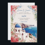 Santorini Wedding Invite Greek Wedding Destination Kaart<br><div class="desc">Deze trouwuitnodiging bevat een schilderij van het Griekse landschap Santorini met roze bloemen. Bewerk de *most* formulering eenvoudig om aan uw behoeften voor gebeurtenissen te voldoen. U kunt de achtergrondkleur veranderen en uw eigen foto aan de achterkant toevoegen.</div>