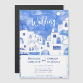 Santorini Wedding Magnetische Uitnodiging (Voorkant / Achterkant)