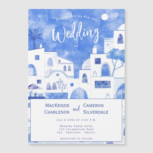 Santorini Wedding Magnetische Uitnodiging (Voorkant)