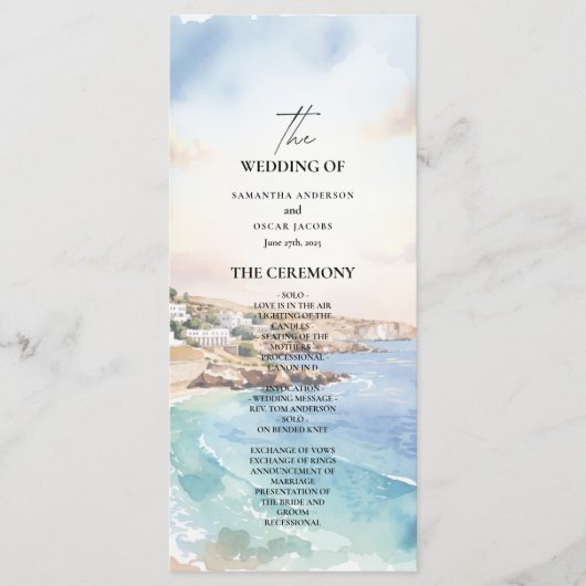 Santorini Wedding Program Template | Mediterranean Menu (Voorkant)