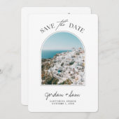 Santorini Wedding Save the Date Kaart (Voorkant / Achterkant)
