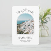 Santorini Wedding Save the Date Kaart (Staand voorkant)