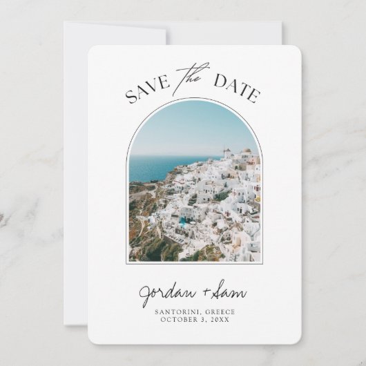 Santorini Wedding Save the Date Kaart (Voorkant)