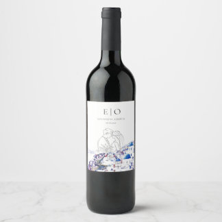 Santorini Wedding Wine Label – Aangepaste fles Bew Wijn Etiket