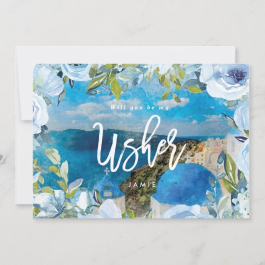 santorini wil je mijn bruidsjonker zijn aanzoekkaa bedankkaart (Voorkant)