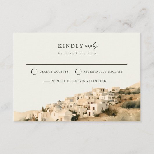 Santorini Witgekalkt Dorps Mail Back RSVP Kaart (Voorkant)
