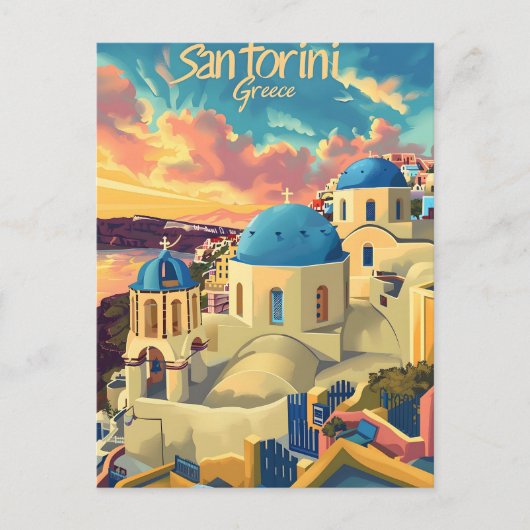 Santorini zonsondergang briefkaart (Voorkant)