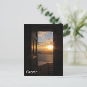 Santorini zonsondergang door de deur briefkaart (Staand voorkant)