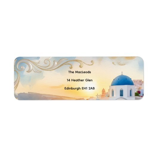 Santorini Zonsondergang Gast Retouradres Label (Voorkant)