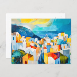 Santorini zonsondergang in gedurfde kleuren feestdagenkaart