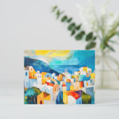 Santorini zonsondergang in gedurfde kleuren feestdagenkaart (Staand voorkant)