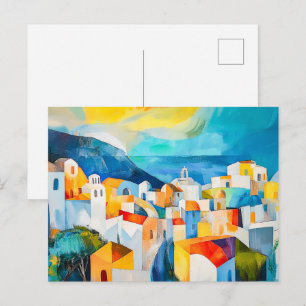 Santorini Zonsondergang in Krachtige Kleuren Feestdagenkaart