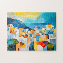 Santorini Zonsondergang in Krachtige Kleuren Legpuzzel