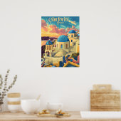 Santorini zonsondergang poster (Keuken)