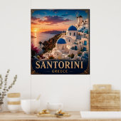 Santorini Zonsondergang Vakantieherinnering Cadeau Poster (Keuken)