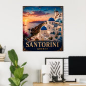 Santorini Zonsondergang Vakantieherinnering Cadeau Poster (Thuiskantoor)