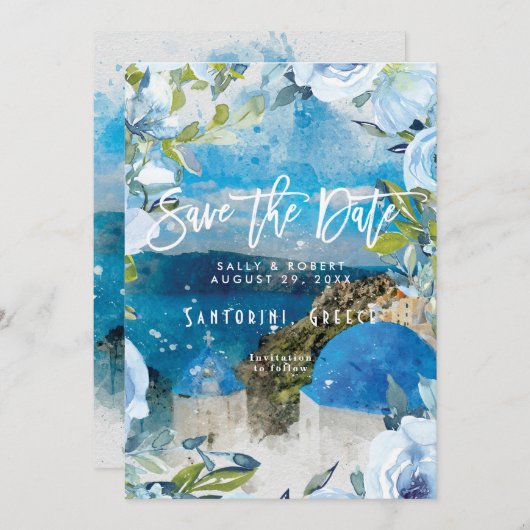 Santorini's zomerbruiloft met de prullenbak bedankkaart (Voorkant / Achterkant)