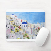 Santoroni Greece Aegean zee waterverf schilderij Muismat (Met muis)