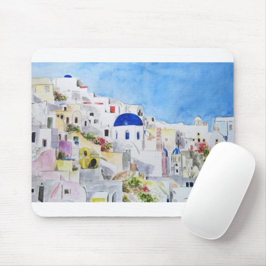 Santoroni Greece Aegean zee waterverf schilderij Muismat (Met muis)