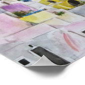 Santoroni Greece Aegean zee waterverf schilderij Poster (Hoek)