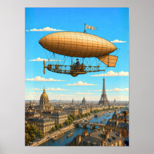Santos-Dumont Luchtballon Boven Parijs Poster