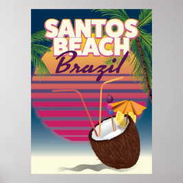 Santos strand Brazilië vintage reisposter Poster