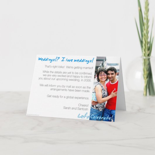 Santosh and Sarah Announcement card Aankondiging (Voorkant)