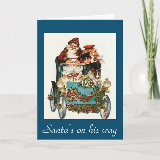 Sant's Got A New Ride Vintage Christmas Kaart (Voorkant)