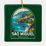 Sao Miguel Island Portugal Reiskunst Keramisch Ornament<br><div class="desc">Sao Miguel Island retro vector reisontwerp. Het is bekend om zijn vulkanische landschap,  flora en rijk zeeleven,  waaronder walvissen.</div>
