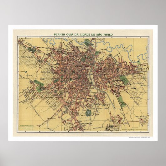Sao Paulo Brasil Map 1913 Poster (Voorkant)