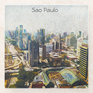 Sao Paulo Brazilië Cityscape Schilderij Glazen Onderzetter