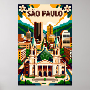 São Paulo Brazilië Retro Reisposter Kunst Poster