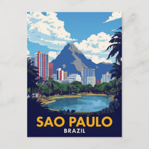Sao Paulo Brazilië Retro Skyline Kunst Briefkaart