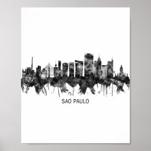Sao Paulo Brazilië Skyline BW Poster