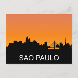 Sao Paulo silhouet, zomer zonsondergang illustrati Briefkaart