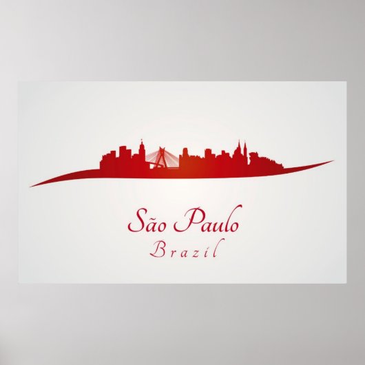 Sao Paulo skyline in rood Poster (Voorkant)