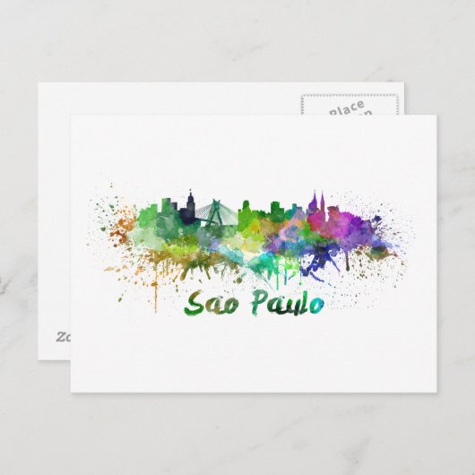 Sao Paulo skyline in watercolor Briefkaart (Voorkant / Achterkant)