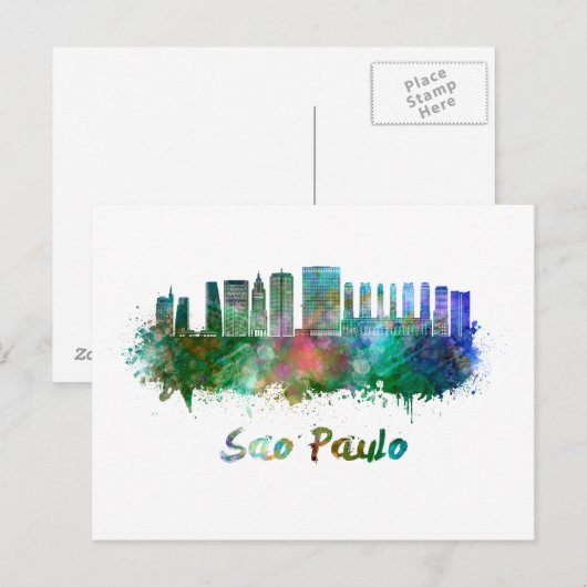 Sao Paulo skyline in watercolor Briefkaart (Voorkant / Achterkant)