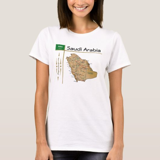 Saoedi-Arabië Kaart + vlag + titel T-shirt (Voorkant)