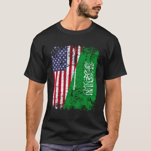 Saoedi-Arabië Roots Half Amerikaanse vlag Saoedi-A T-shirt (Voorkant)